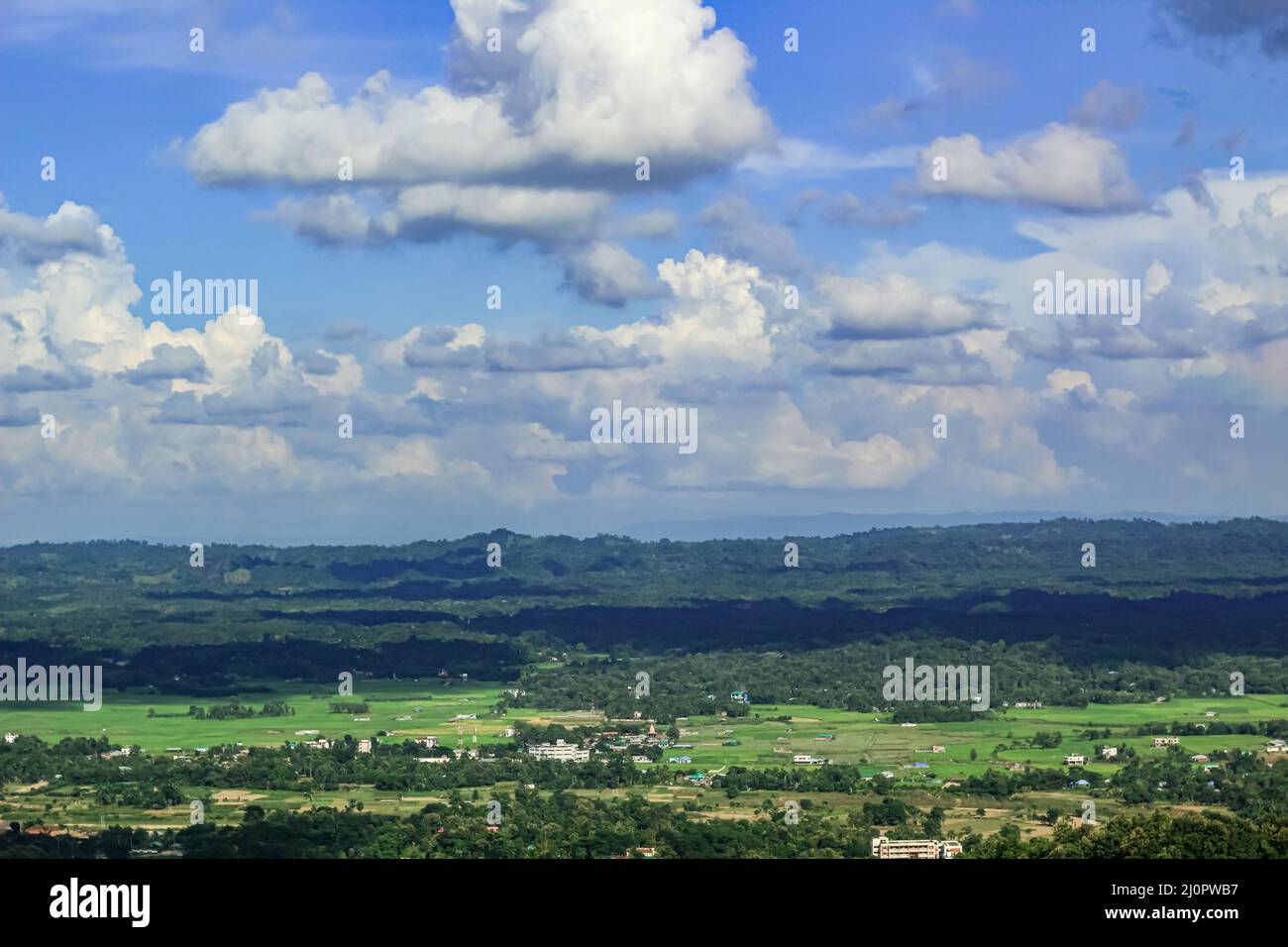 top view of khagrachari town full of cloud shadow in hill and green Stock Photo