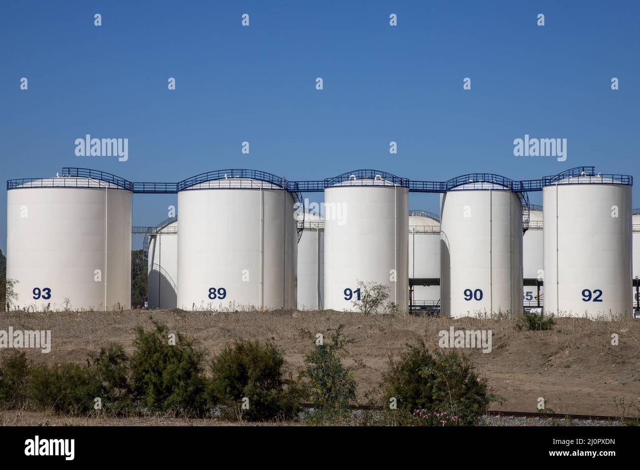 Photo of industrial fuel storage tanks at oil terminal Stock Photo Alamy