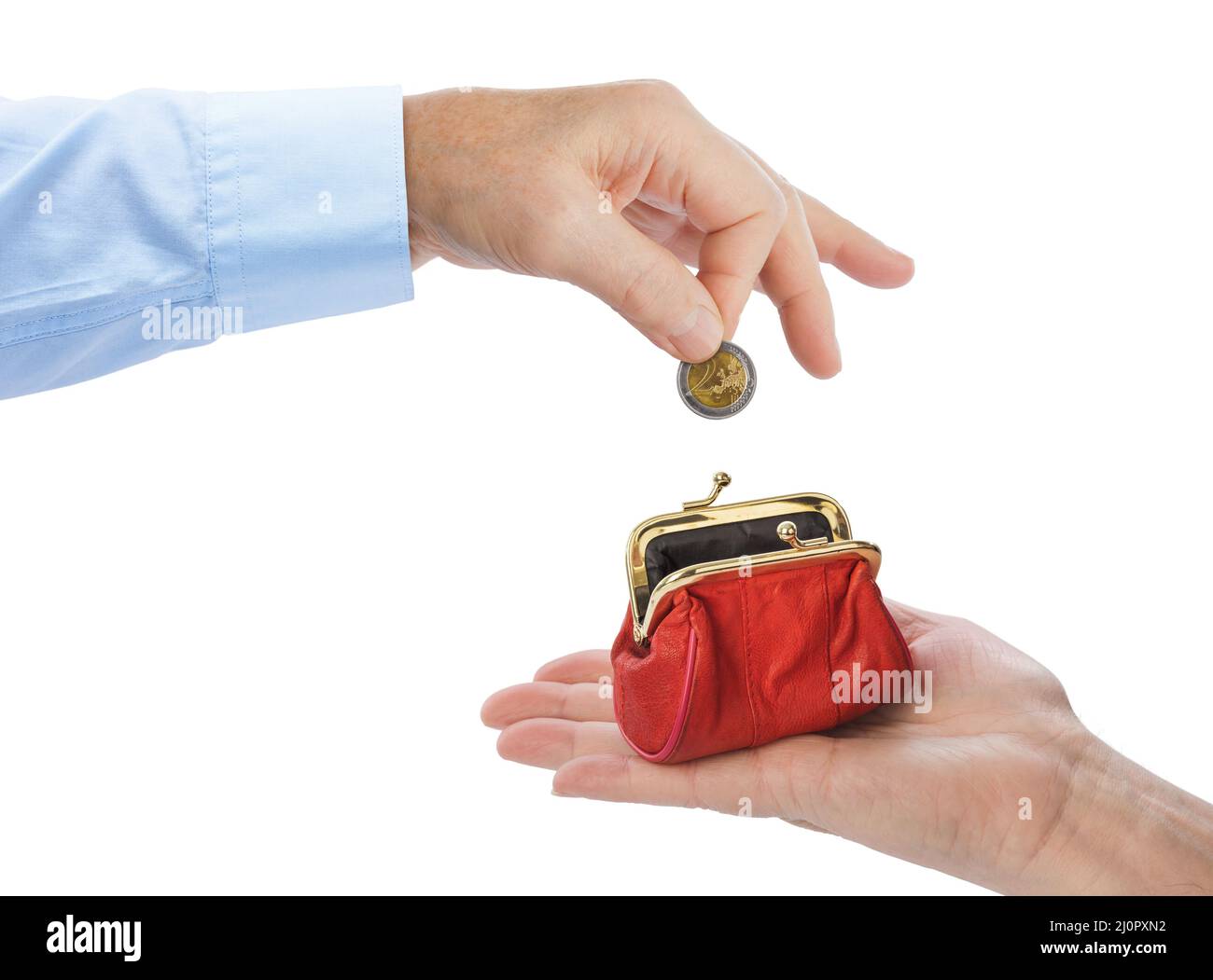 Hand of old man and purse Stock Photo