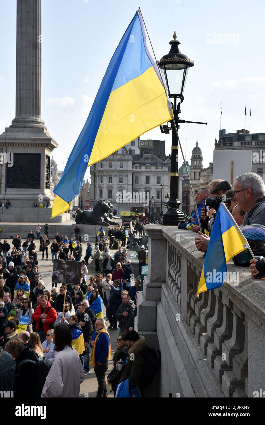 Trafalgar Square, London, UK. 20th Mar 2022. Stand With Ukraine protest