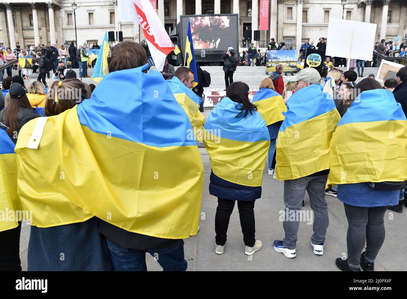 Trafalgar Square, London, UK. 20th Mar 2022. Stand With Ukraine protest ...