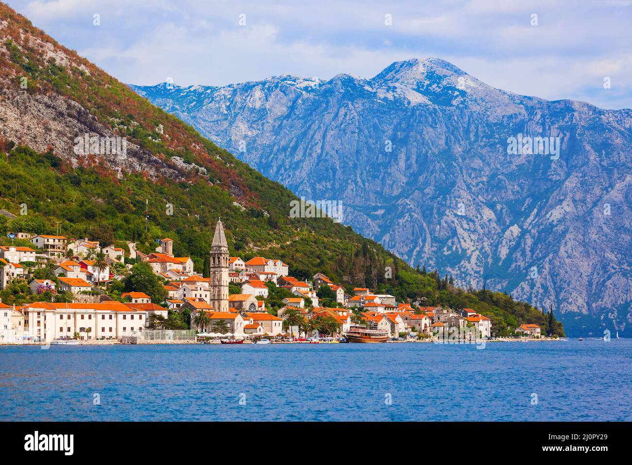 Village Perast on coast of Boka Kotor bay - Montenegro Stock Photo