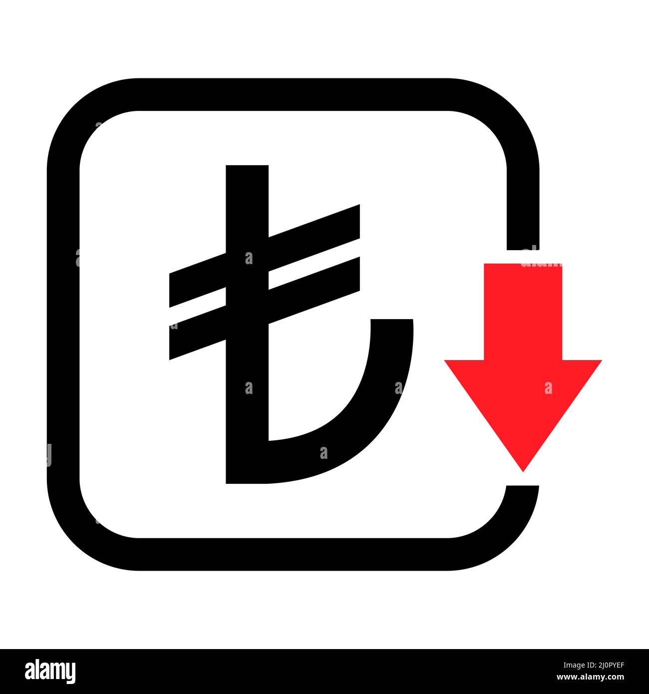 Cost reduction- decrease turkish lira icon. Vector symbol isolated on background . Stock Vector