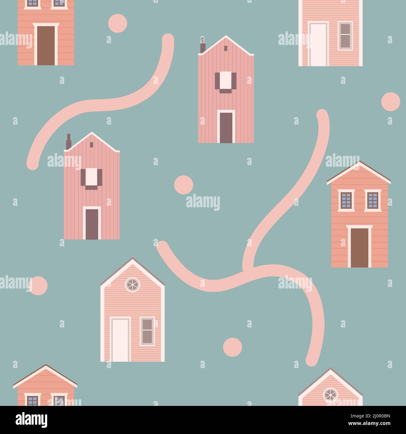 House seamless pattern with road and vector Stock Vector