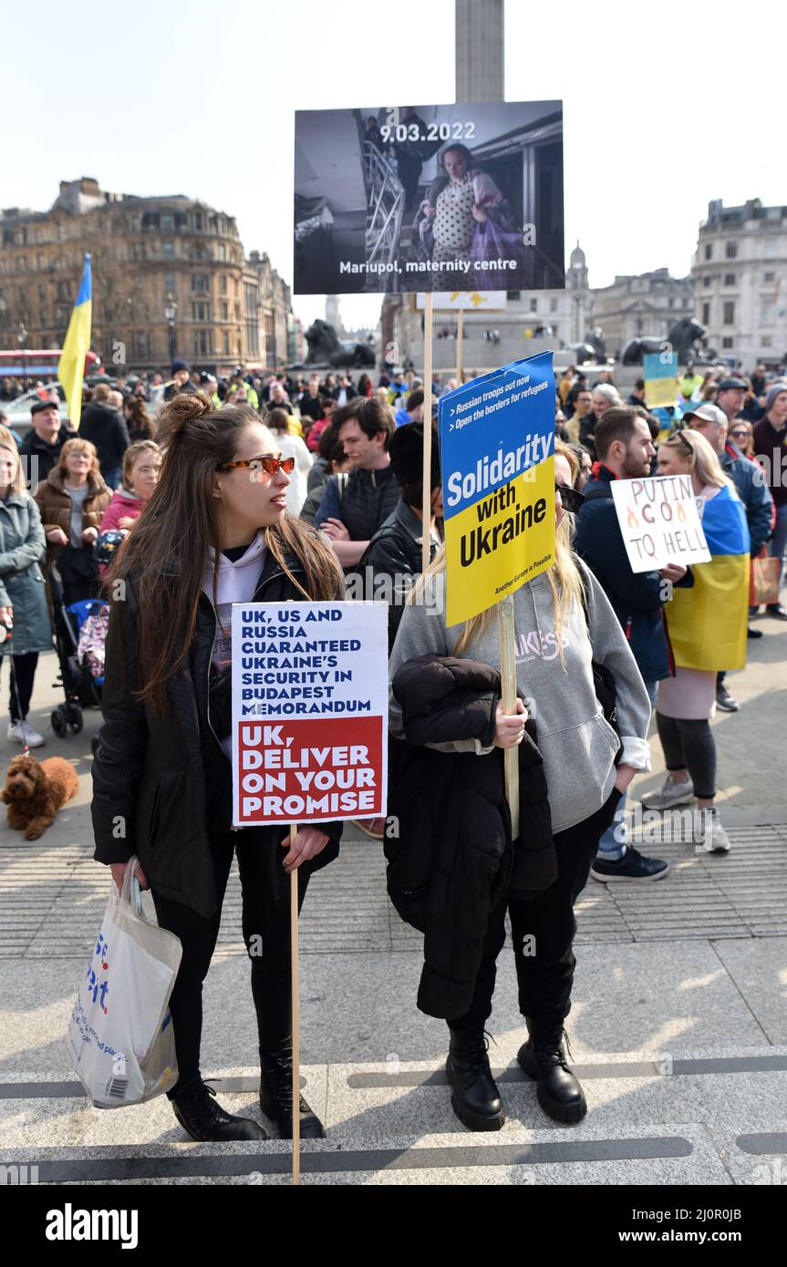 Trafalgar Square, London, UK. 20th Mar 2022. Stand With Ukraine protest