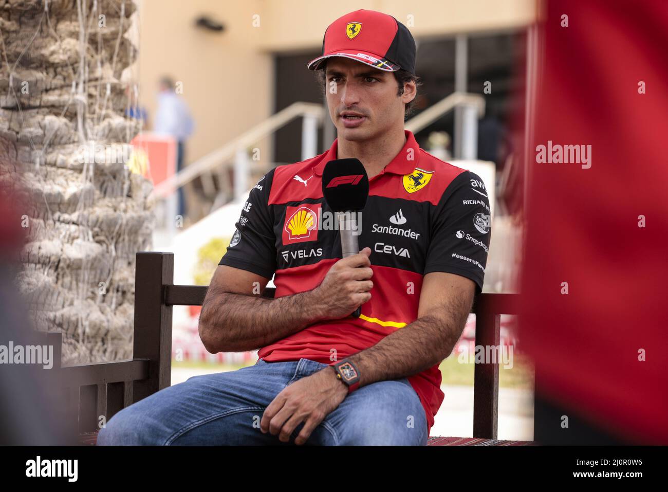 SAINZ Carlos (spa), Scuderia Ferrari F1-75, portrait during the Formula 1 Gulf Air Bahrain Grand Prix 2022, 1st round of the 2022 FIA Formula One World Championship, on the Bahrain International Circuit, from March 18 to 20, 2022 in Sakhir, Bahrain - Photo: Xavi Bonilla/DPPI/LiveMedia Stock Photo