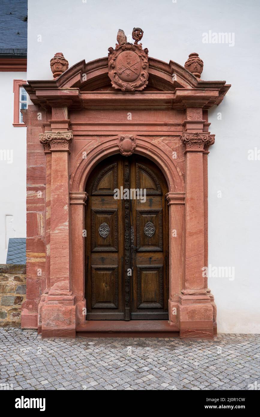 Entrance door of the abbey church, Eberbach Abbey. Stock Photo