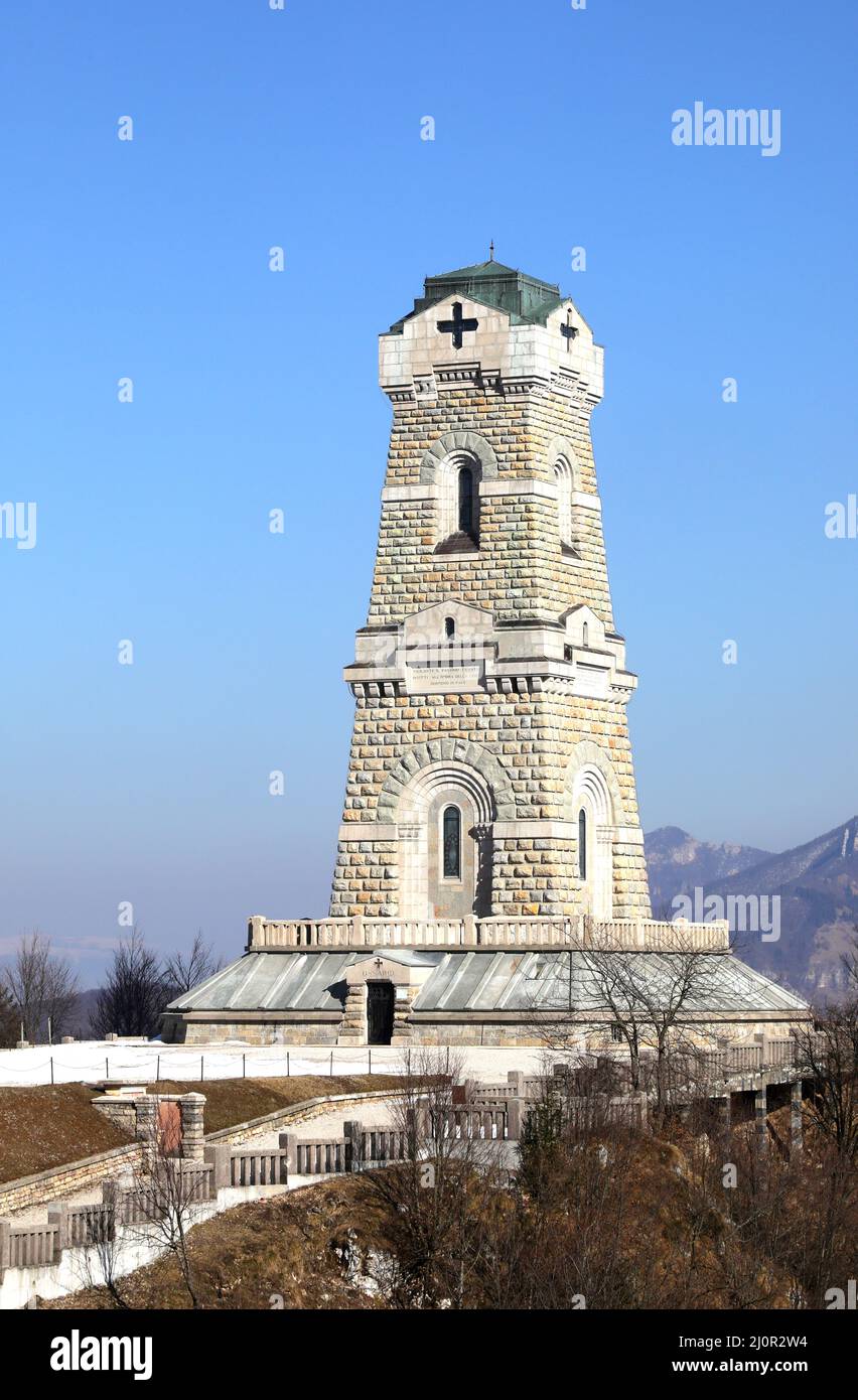 Recoaro, VI, Italy - February 28, 2022: Monumental Memorial Ossuary of Pasubio Mount Stock Photo