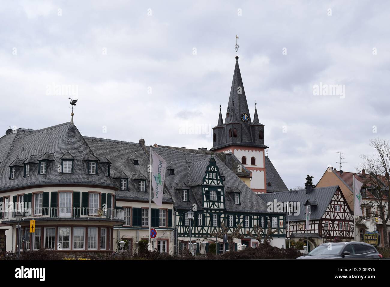 historical beautiful buildings at the waterfront of Oestrich, Oestrich ...
