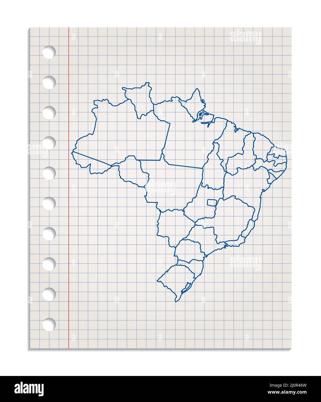 Brazil map on a realistic squared sheet of paper torn from a block vector Stock Photo