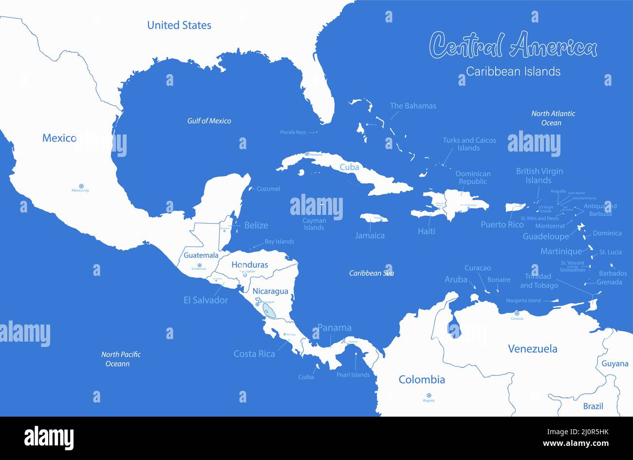 Map Of The Caribbean Islands With Names Caribbean Islands And Central America Map, Individual States And Islands  And City Whit Names , Blue Background Vector Stock Vector Image & Art -  Alamy
