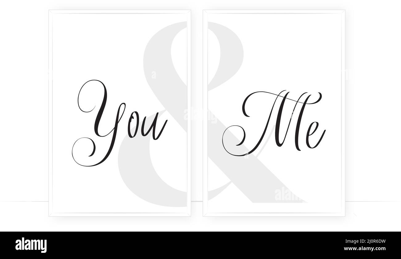 You and me, vector. Couple wall art design. Scandinavian minimalist