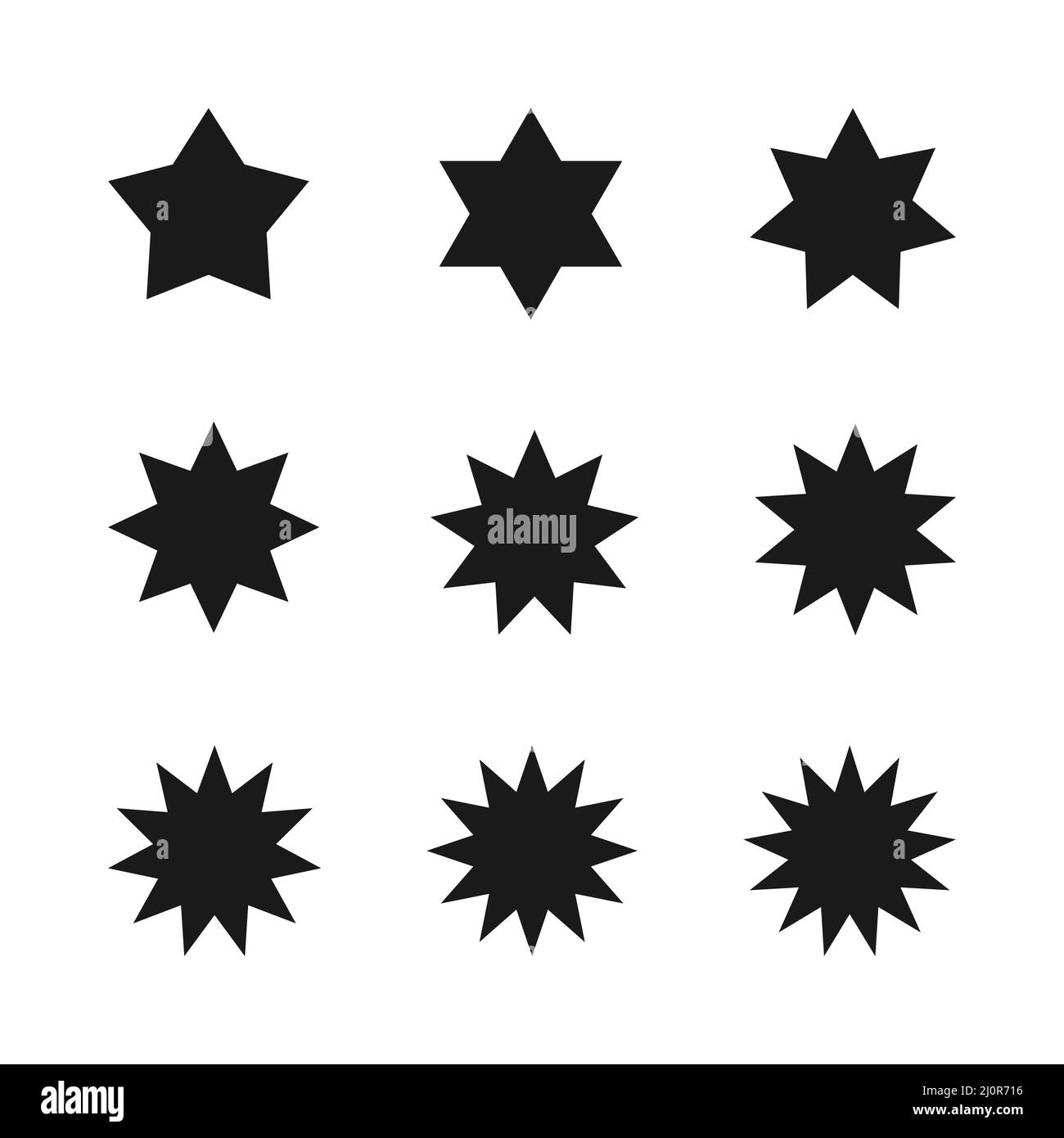 set of black starburst icons on white background Stock Vector