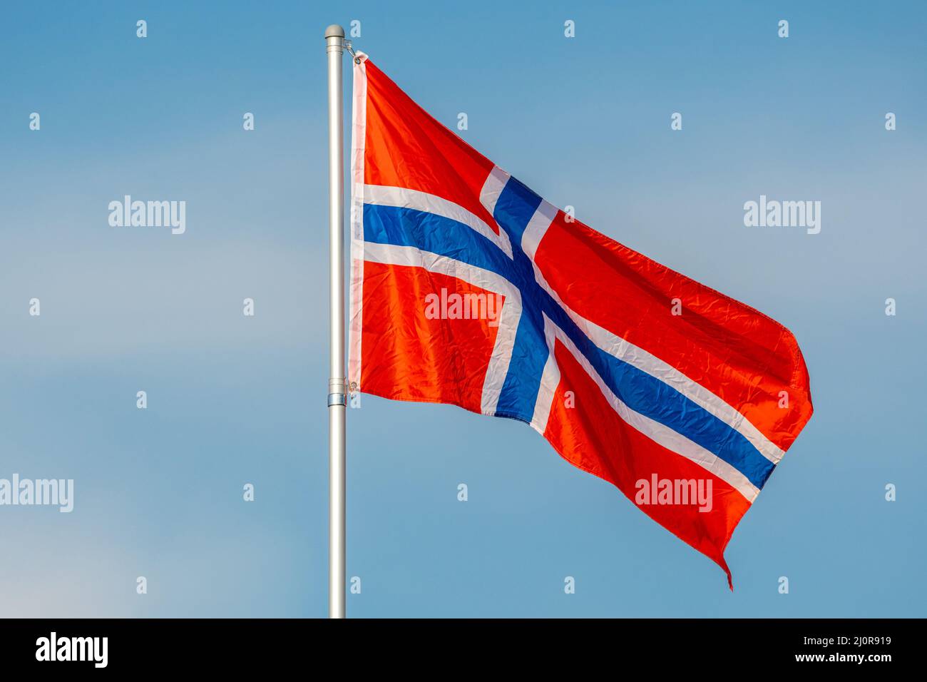 Norway flag blowing in the wind Stock Photo - Alamy