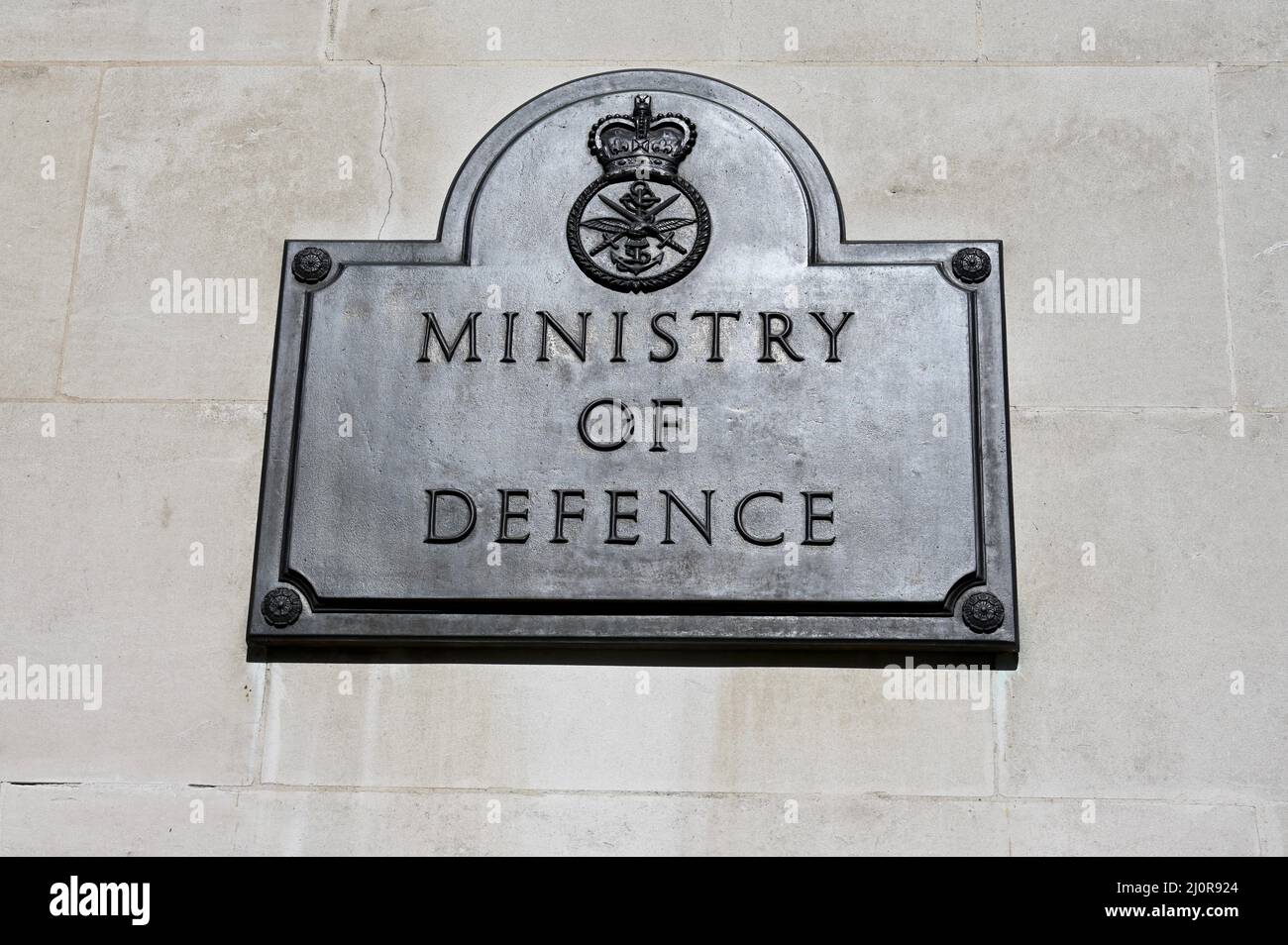 Ministry of Defence Sign, Horseguards Ave, Whitehall, London. UK Stock Photo
