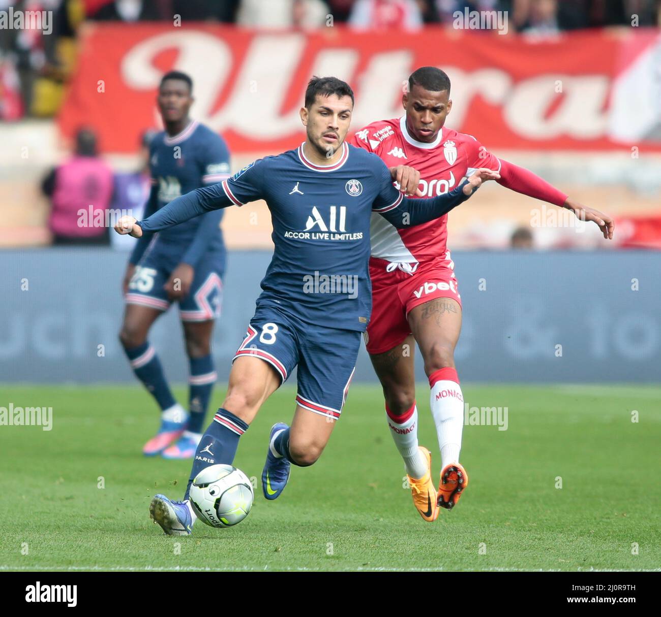 Monaco, Principality Of Monaco. 20th Mar, 2022. Leandro Paredes of Paris  Saint-Germain during the French championship Ligue 1 football match between  AS Monaco and Paris Saint-Germain on March 20, 2022 at Louis