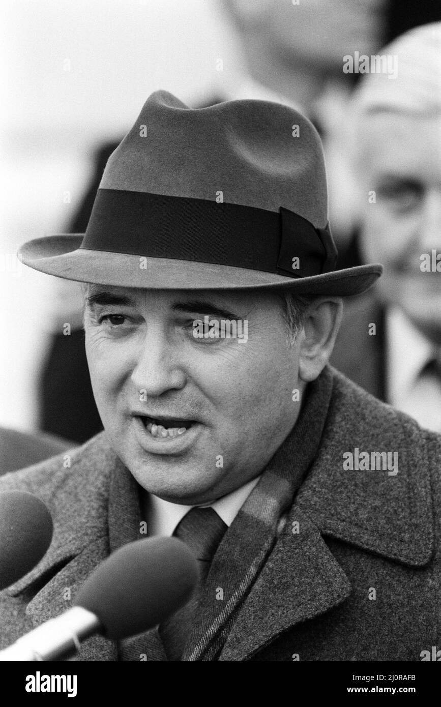 Russian politician Mikhail Gorbachev, who is a member of the Politburo, arrives in London for an official visit. 15th December 1984. Stock Photo