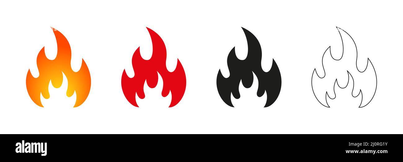Fire flames set. Fire various symbols collection Stock Vector