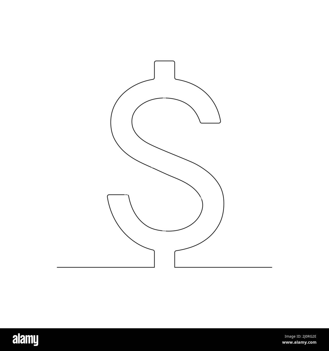 Dollar one line drawing symbol. Vector isolated on white. Stock Vector