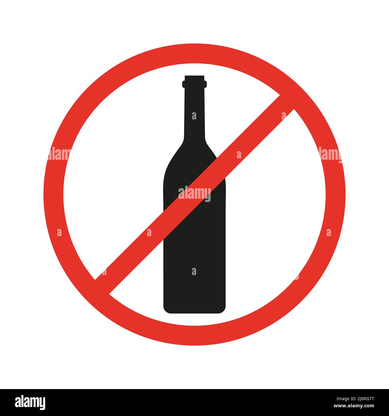 No alcohol sign. Stop drink symbol. Bottle of wine silhouette in red circle. Stock Vector