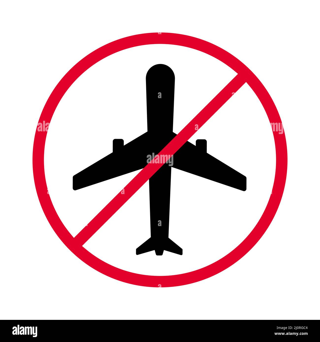 Do not fly icon. Prohibited stop airplane symbol. Closed sky sign. Stock Vector