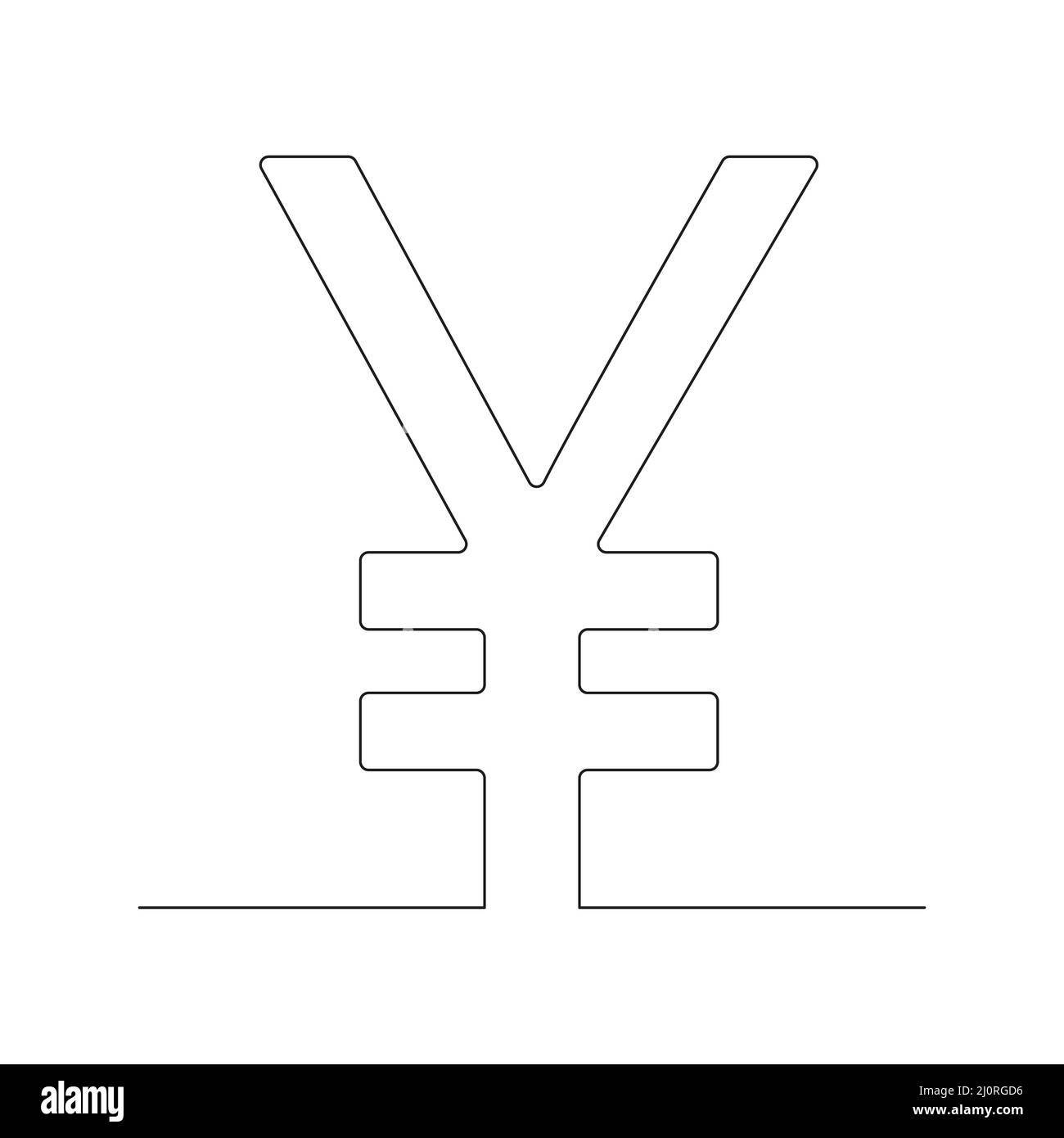 Japanese yen one line drawing symbol. Vector isolated on white. Stock Vector
