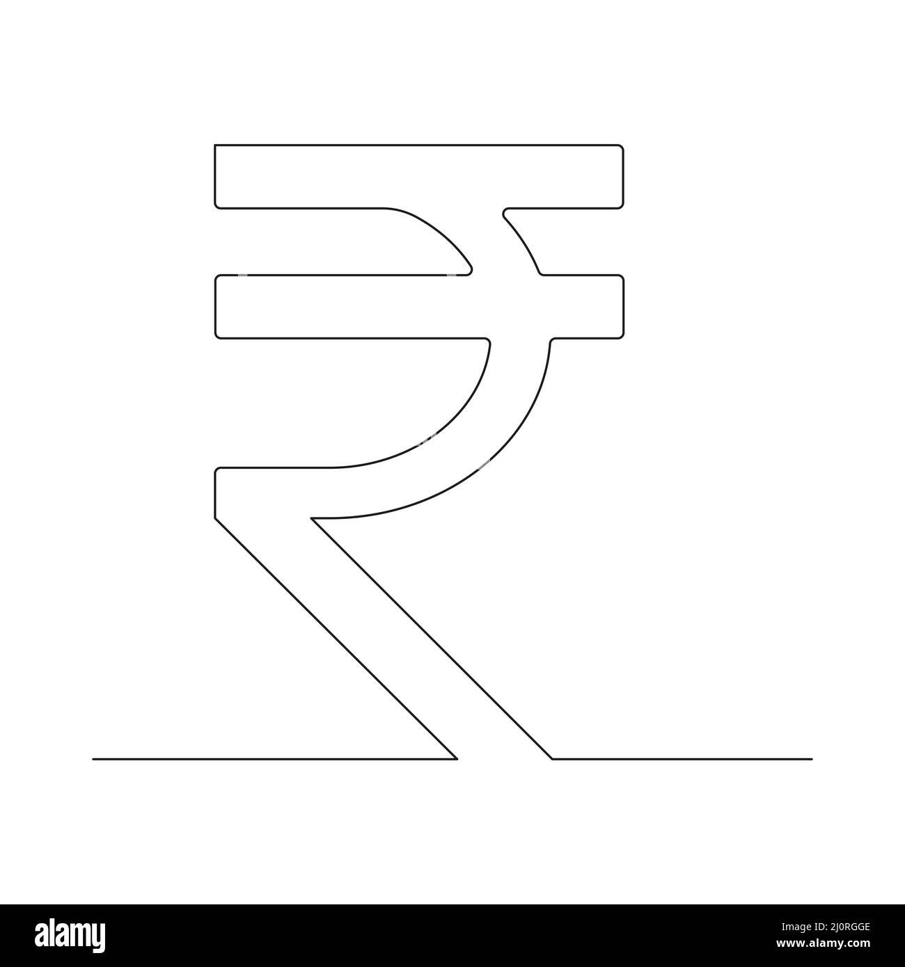 Rupee one line drawing symbol. Indian currency linear symbol. Vector isolated on white. Stock Vector