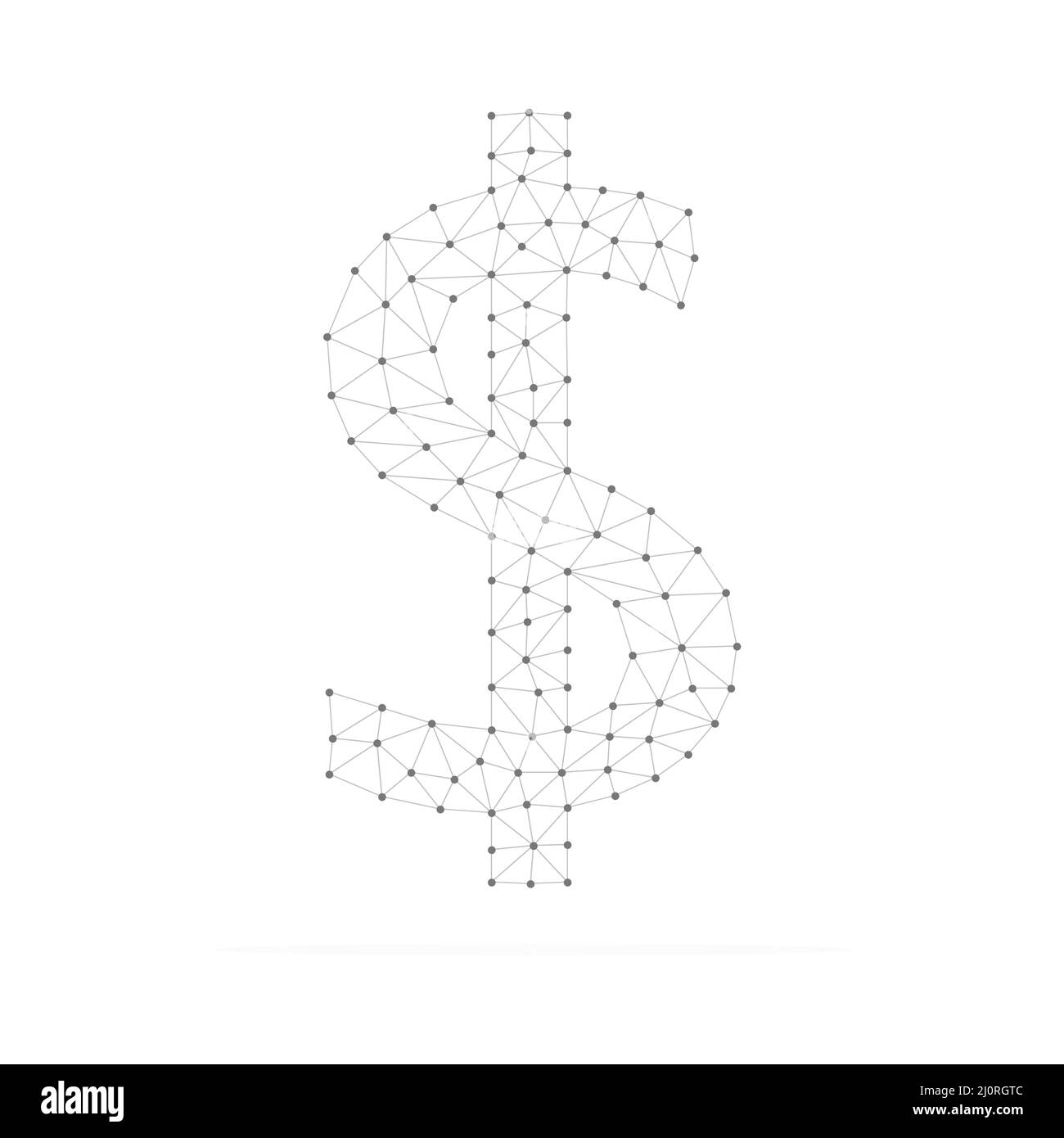 Dollar sign with low poly black connected dots. Dollar symbol with gray triangular linear shapes. USD line sign. Stock Vector