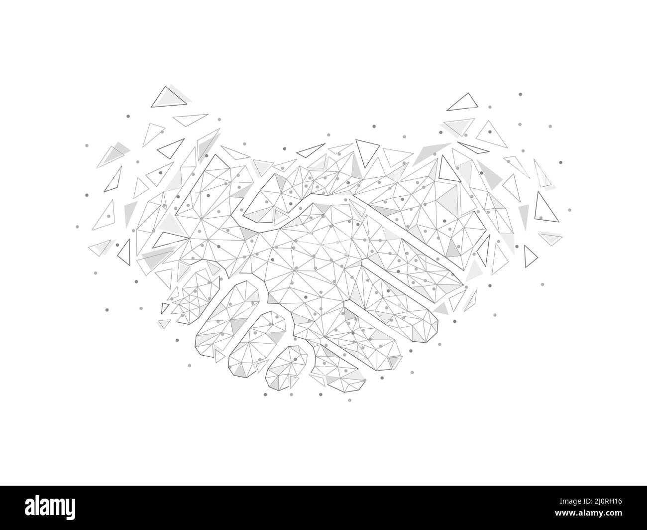 Handshake with polygonal gray shapes. Contract symbol with triangular elements Stock Vector