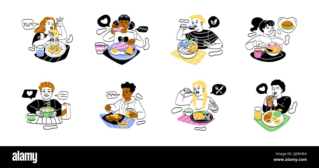 Set of kids having breakfast or lunch meals Stock Vector Image &amp; Art ...