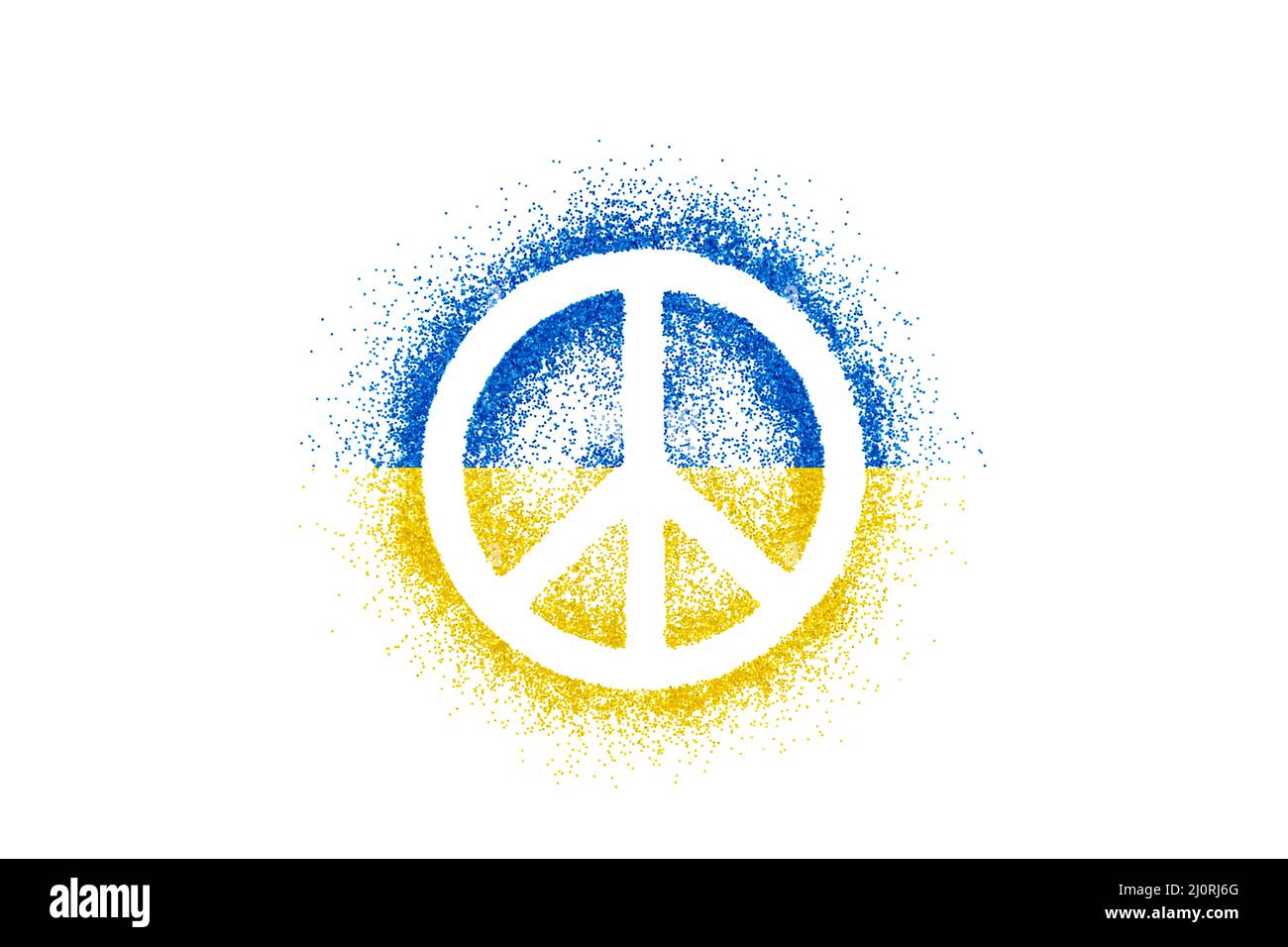 Peace symbol on glitter with the colors of the Ukrainian flag isolated on white background Stock Photo