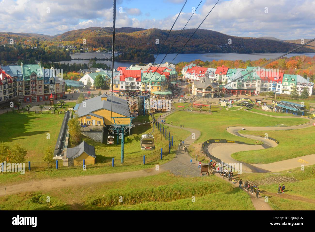 Gondola to the top of Mont Tremblant, with Lake Tremblant and Mont
