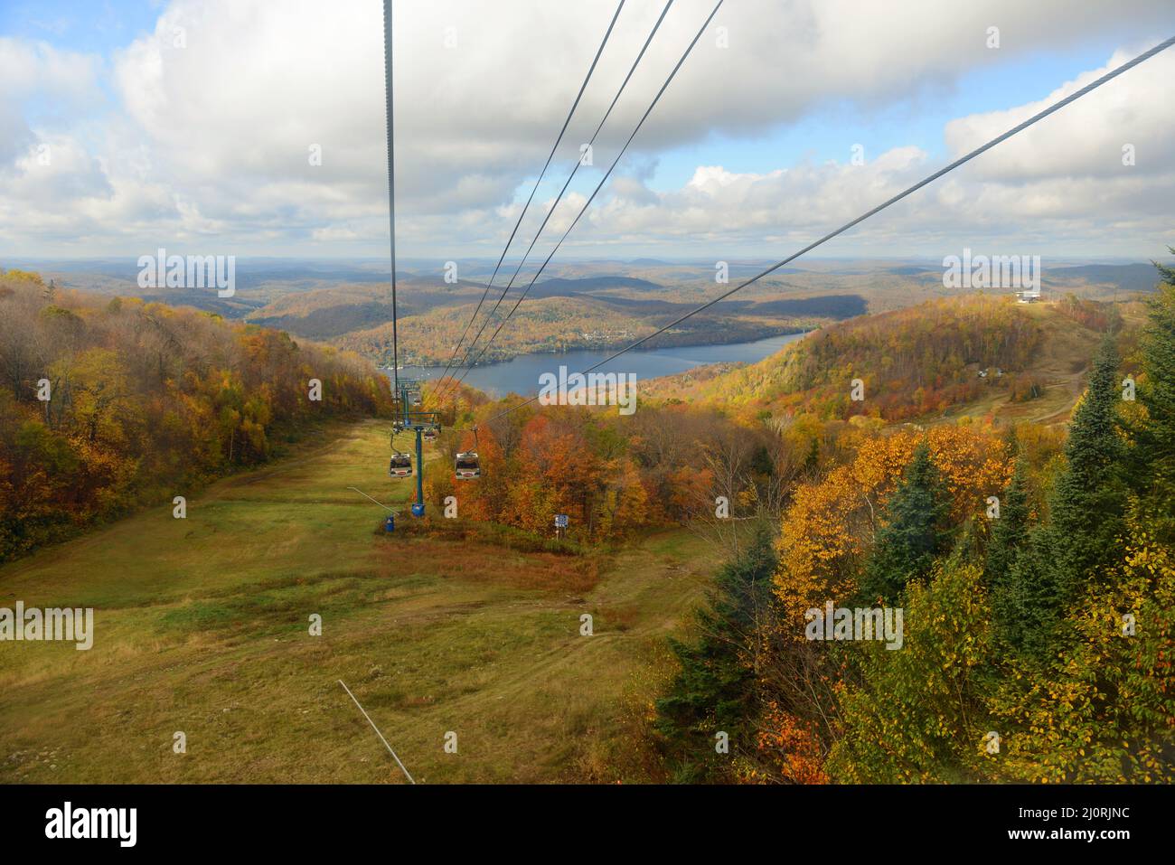 Gondola to the top of Mont Tremblant, with Lake Tremblant and Mont