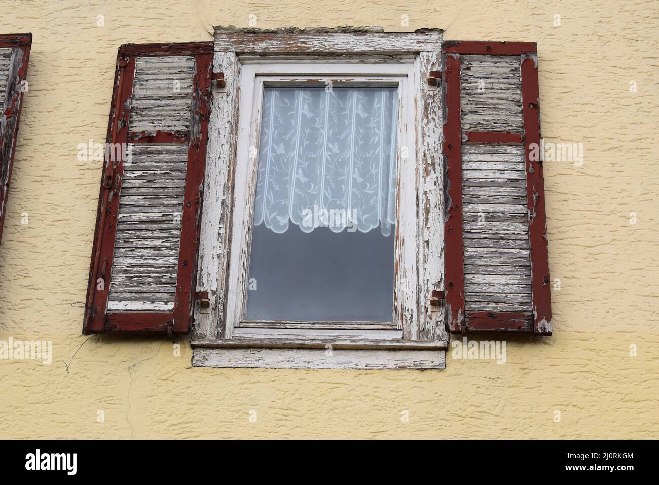 wooden window and shutter with weathered cracked paint Stock Photo - Alamy