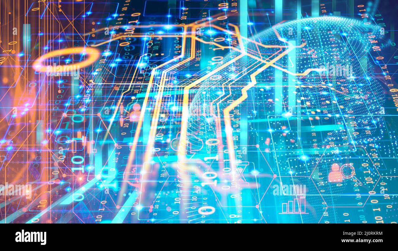 Digital data transformation concept, zero one's data processing across