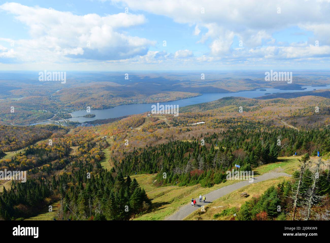 Aerial view of Lake Tremblant and MontTremblant village in fall with