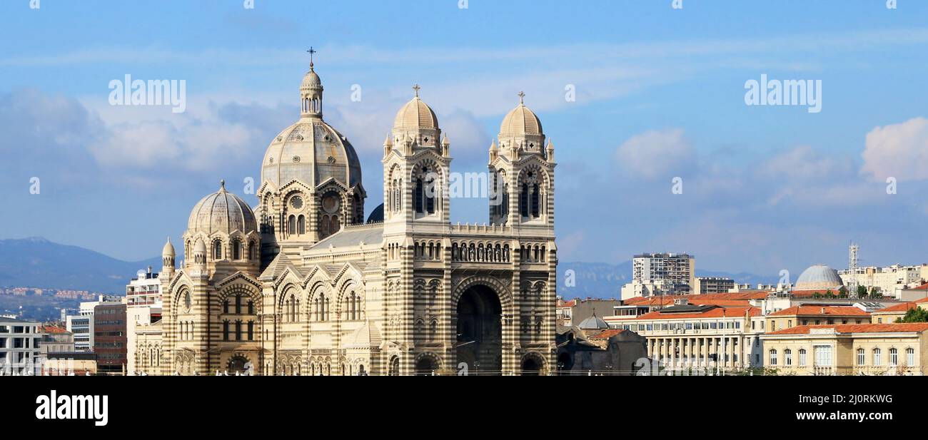 The Major cathedral or Sainte-Marie-Majeure cathedral, neo-Byzantine style, is the catholic cathedral of Marseille. Stock Photo