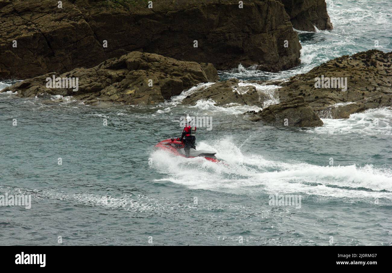 Jet ski off Lizard Point Cornwall Stock Photo