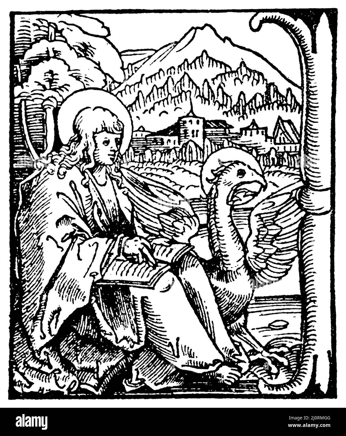 Initial from the first edition of Luther's New Testament, the so-called September Bible, published in Wittenberg in September 1522, ,  (literary history book, 1896), Initiale aus der im September 1522 in Wittenberg erschienenen ersten Ausgabe von Luthers Neuem Testament, der sogenannten Septemberbibel, Initiale de la première édition du Nouveau Testament de Luther, dite Bible de septembre, publiée à Wittenberg en septembre 1522. Stock Photo