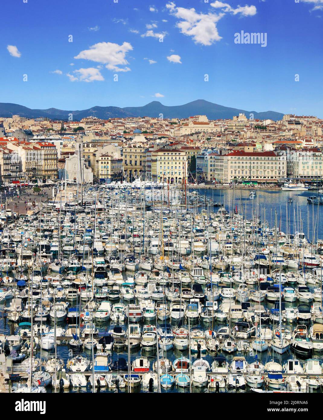 Aerial view of the old port in Marseille, France. Stock Photo