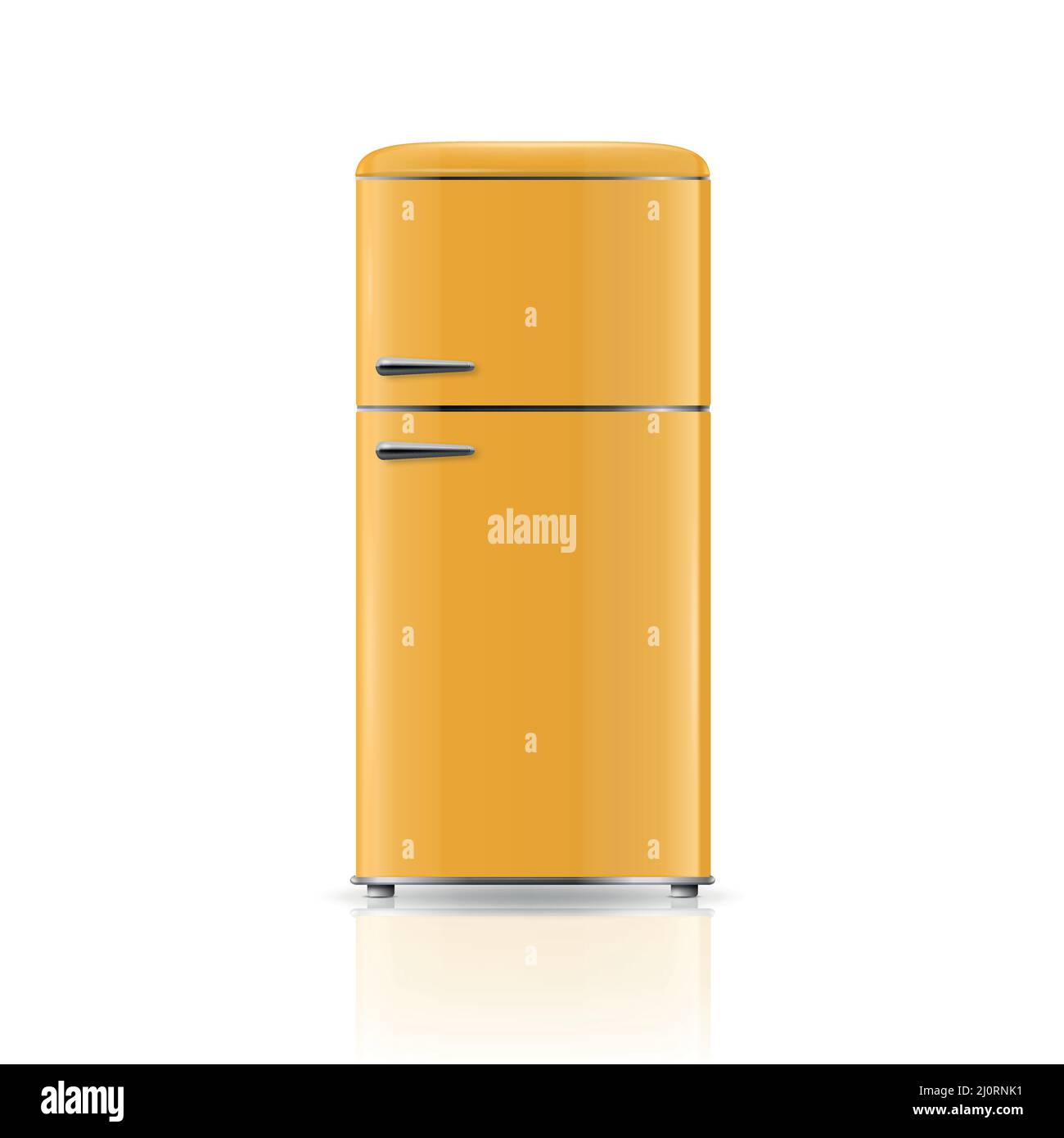 Vector 3d Realistic Yellow Retro Vintage Fridge Icon Isolated on White