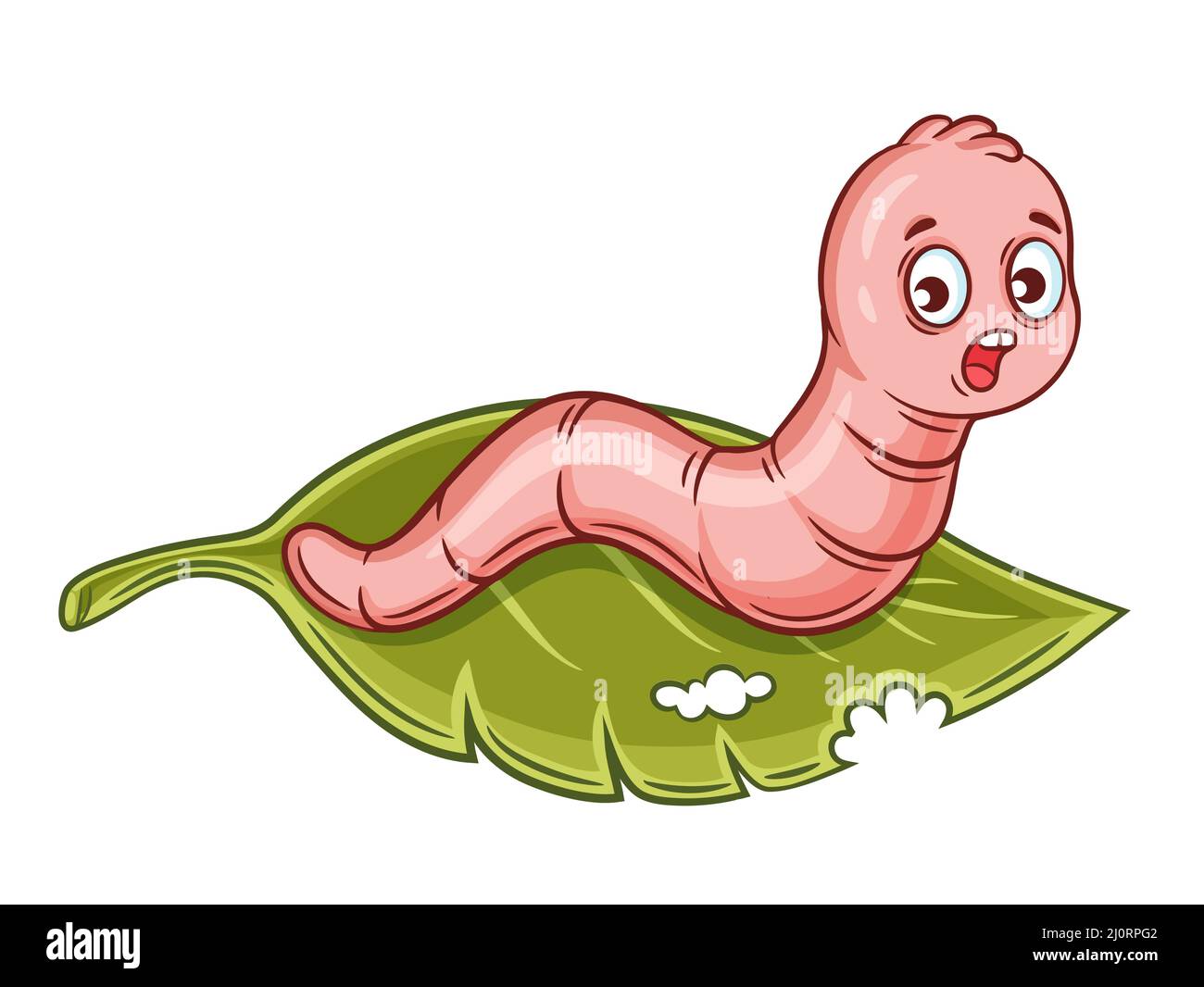 Cute worm, garden pest insect control. Earthworm,  gardening parasite beetle larva eat plant leaf. Funny parasitic maggot bug crawl character. Vector Stock Vector
