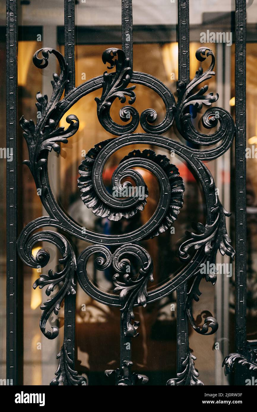 Fragment of floral ornament of a wrought-iron fence Stock Photo