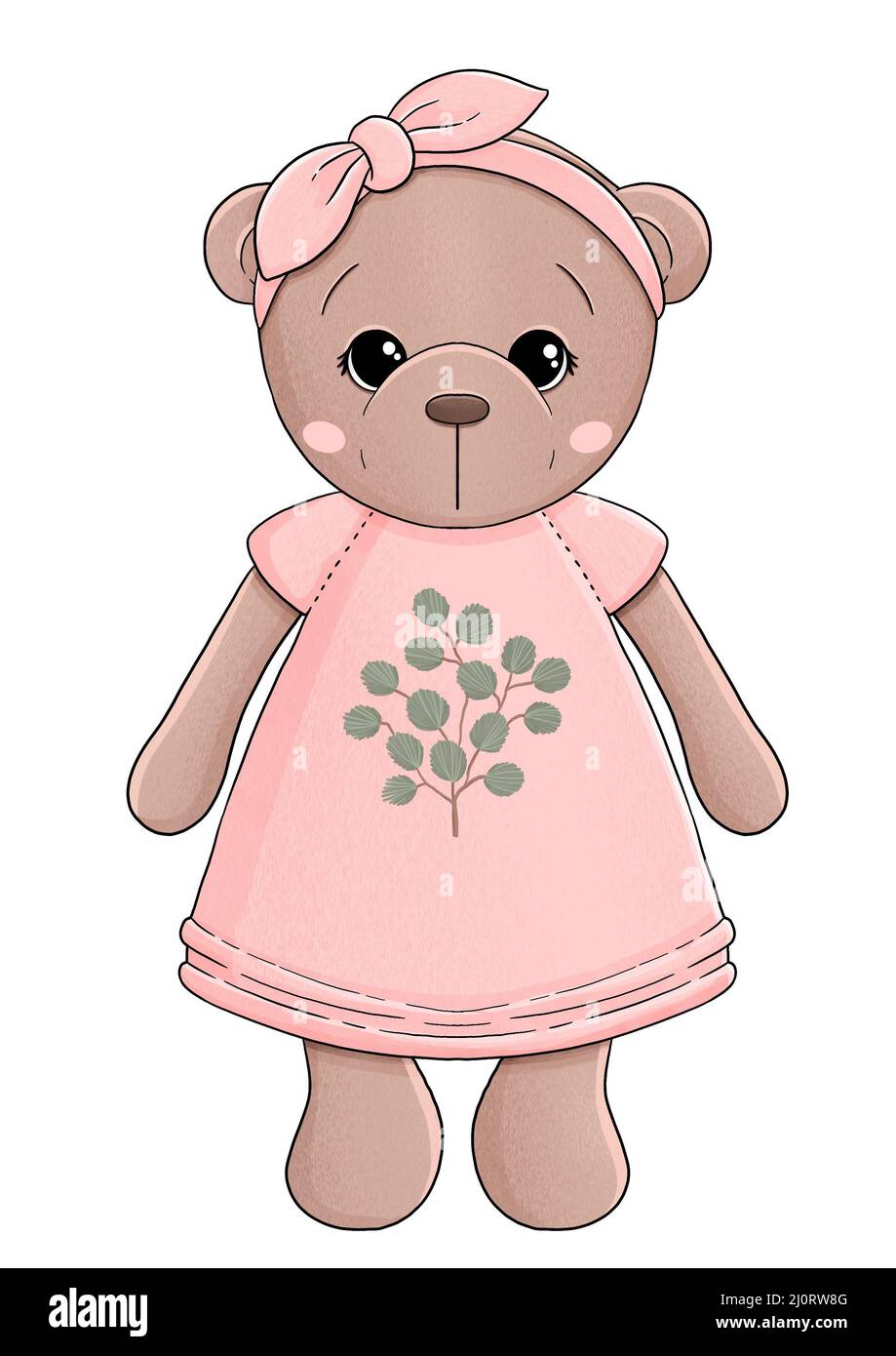 Baby Girl Velvet Stuff Dress In Bear Printed Design Pink Color main image 0