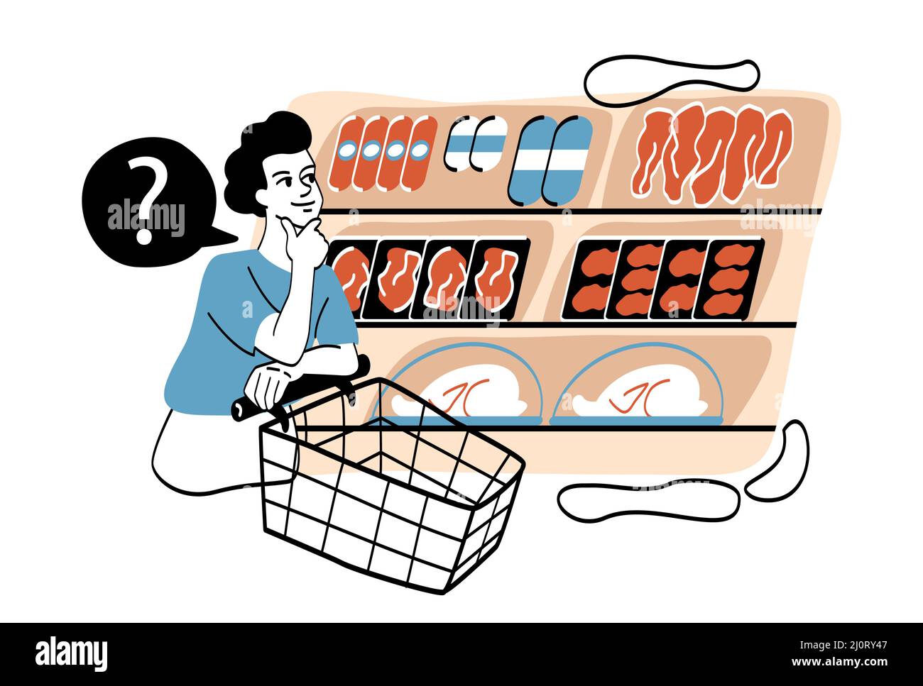 Man choose meat products Stock Vector