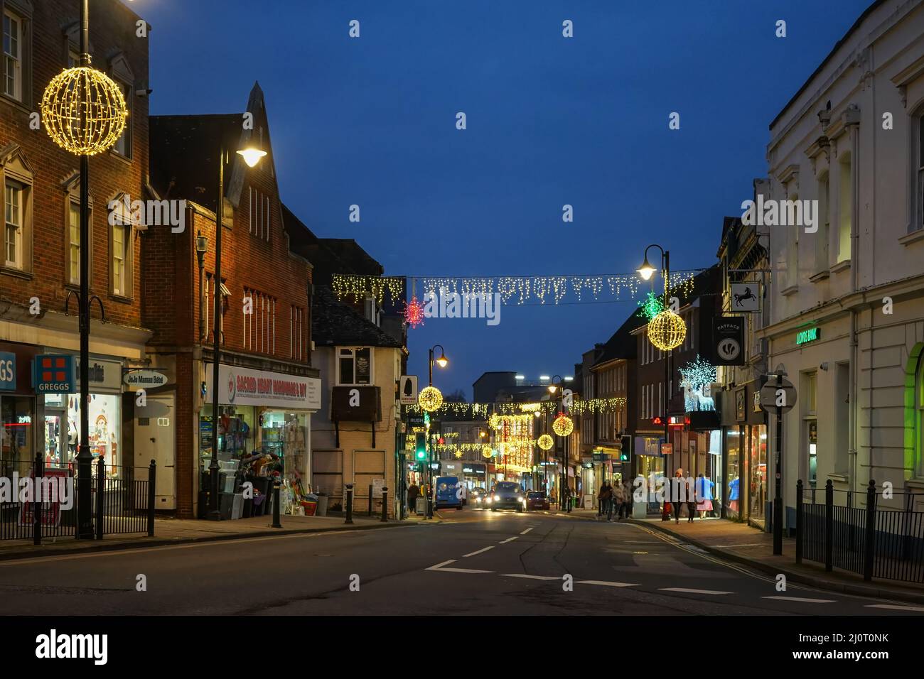EAST GRINSTEAD,  WEST SUSSEX, UK - DECEMBER 16 :  Christmas decorations and lights in East Grinstead, West Sussex on December 16 Stock Photo