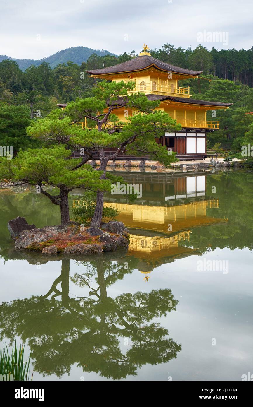 Kyokochi (Mirror pond) with Golden Pavilion of Kinkakuji temple on