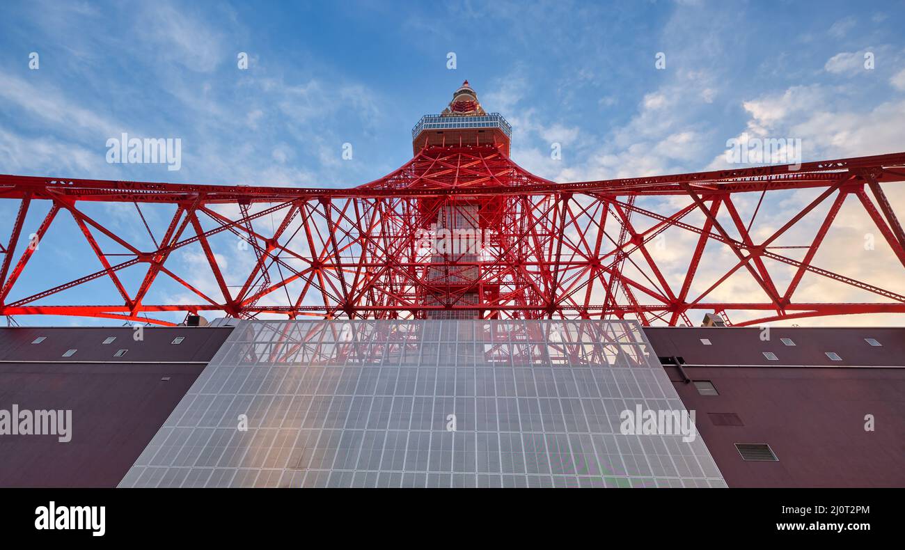 The look up at the Tokyo Tower. Shiba-koen district of Minato. Tokyo. Japan Stock Photo