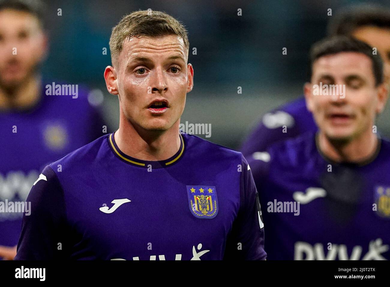 GENT, BELGIUM - MARCH 20: Sergio Gomez Martin of RSC Anderlecht during the  Jupiler Pro League match between KAA Gent and RSC Anderlecht at Ghelamco  Arena on March 20, 2022 in Gent,