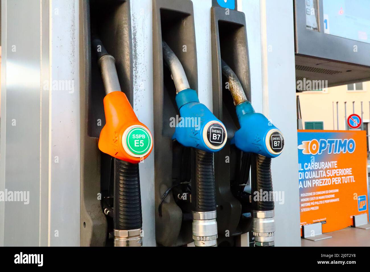 IP Gas Station, fuel pump. IP is an Italian brand of Gruppo Api Stock